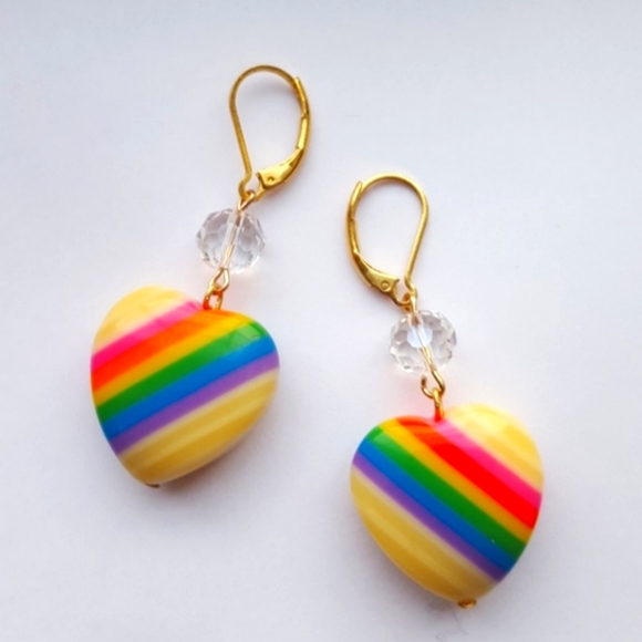 Authentic Vintage Rainbow Heart Earrings - Picture 1 of 3